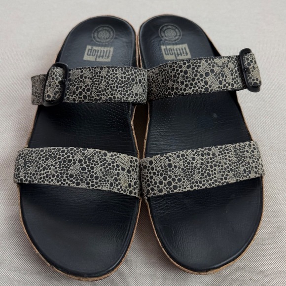 Fitflop Shoes - Fitflop Sz 10 Stack Slide Sandal Black White Cirque Print Platform Wedge Comfort
